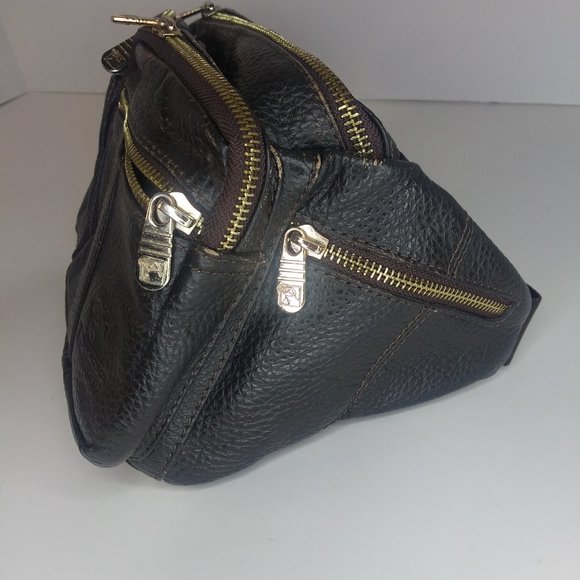 Fuzhiniao Brown Leather Hip Pack Crossbody Travel Streetwear Man Bag Unisex VGC - Picture 4 of 8